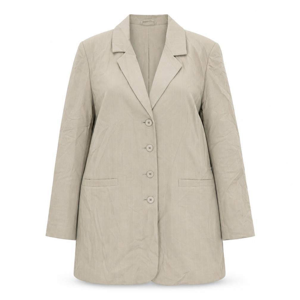 Classics Womens Beige Striped Polyester Jacket Blazer Size 14
