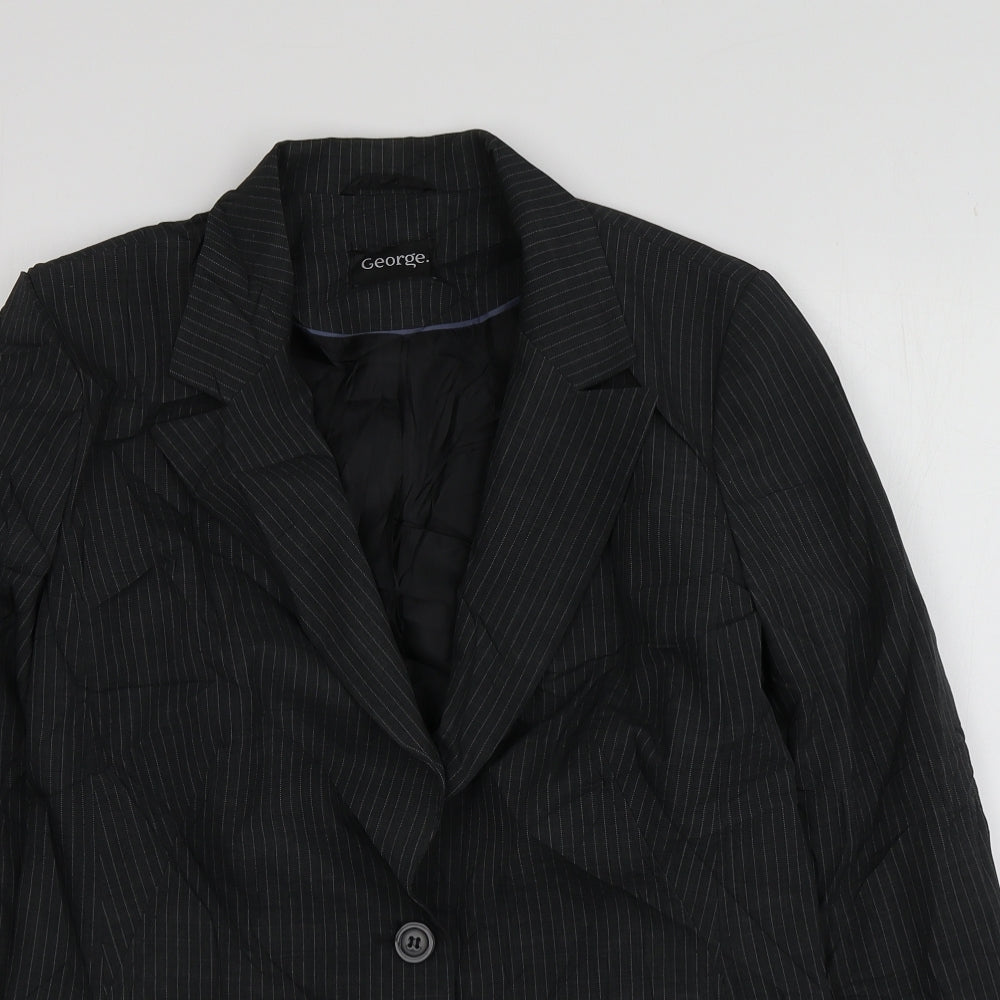 George Womens Black Striped Polyester Jacket Suit Jacket Size 14