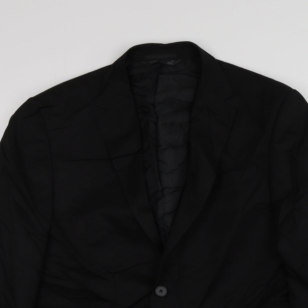 M&S Mens Black  Polyester Jacket Suit Jacket Size XL