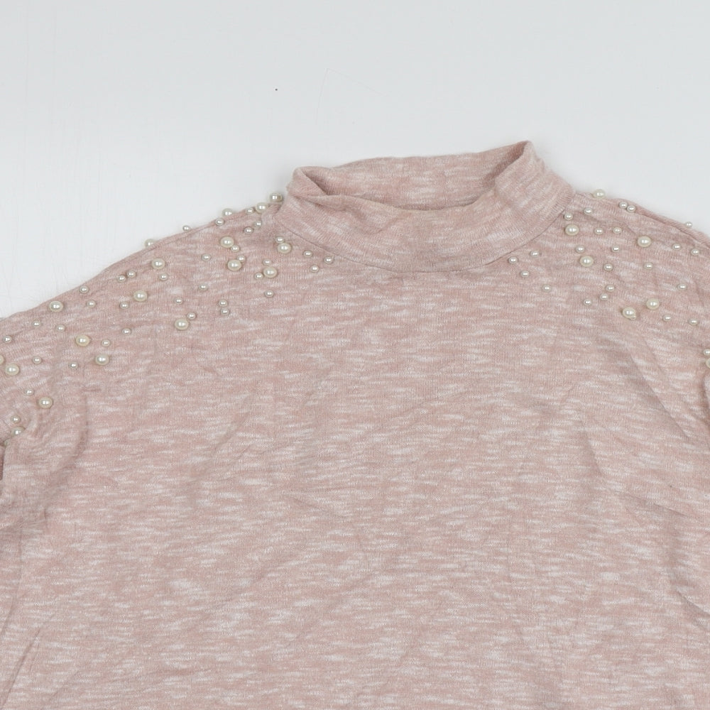H&M Womens Pink High Neck  Polyester Pullover Jumper Size S