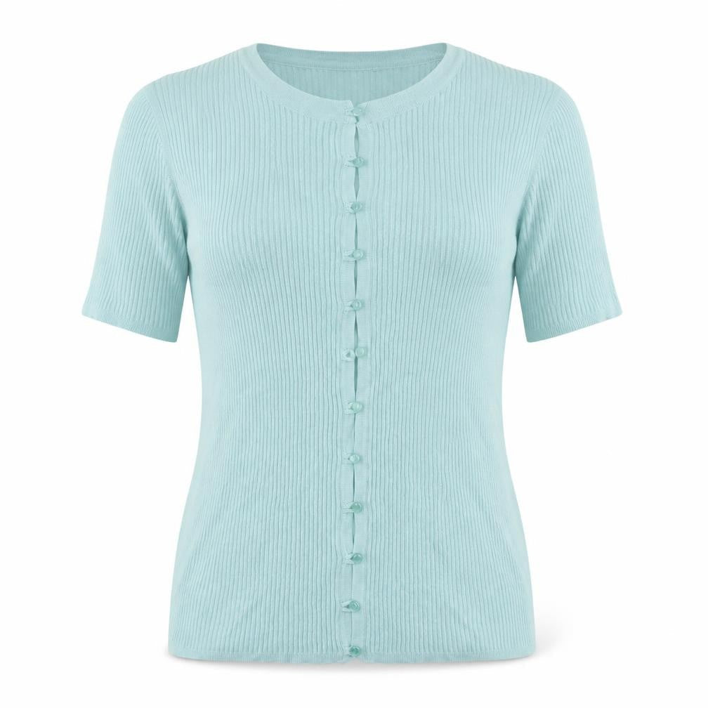 TU Womens Green  Cotton Basic Button-Up Size 14 Round Neck