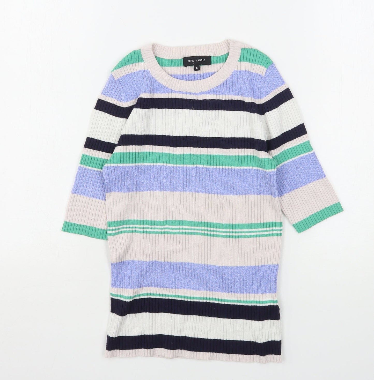 New Look Womens Multicoloured Round Neck Striped Viscose Pullover Jumper Size 8