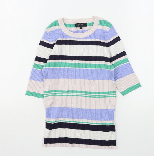New Look Womens Multicoloured Round Neck Striped Viscose Pullover Jumper Size 8