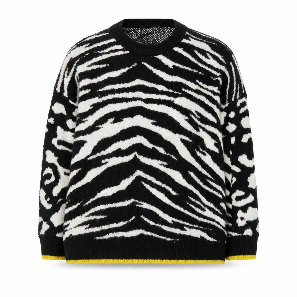 Marks & Spencer Womens Blue Round Neck Animal Print Acrylic Pullover Jumper Size L