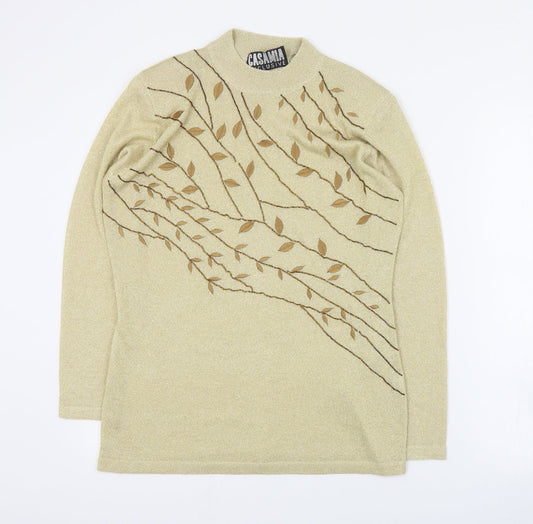 Casamia Womens Gold Mock Neck  Rayon Pullover Jumper Size M