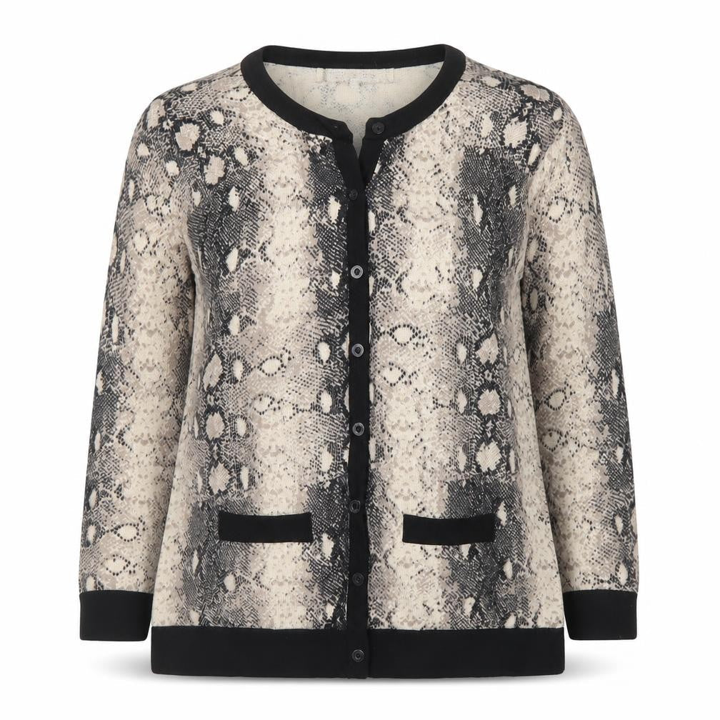 Principles Womens Beige Round Neck Animal Print Viscose Cardigan Jumper Size 10