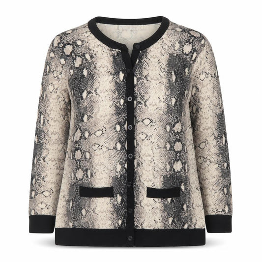Principles Womens Beige Round Neck Animal Print Viscose Cardigan Jumper Size 10