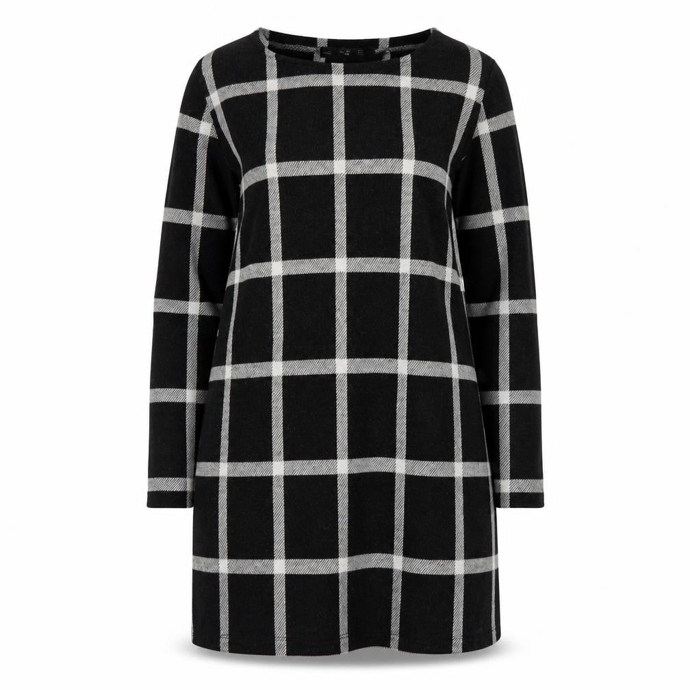 F&F Womens Black Plaid Polyester A-Line  Size 14  Round Neck Pullover
