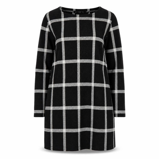 F&F Womens Black Plaid Polyester A-Line  Size 14  Round Neck Pullover