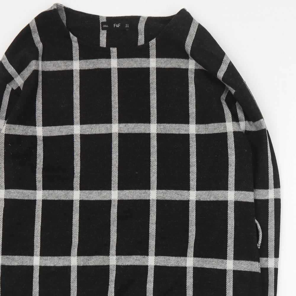 F&F Womens Black Plaid Polyester A-Line  Size 14  Round Neck Pullover