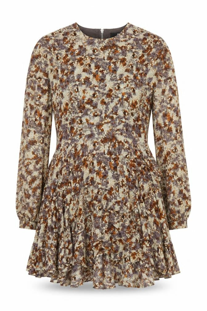 H&M Womens Brown Floral Viscose Mini  Size 6  Round Neck Zip