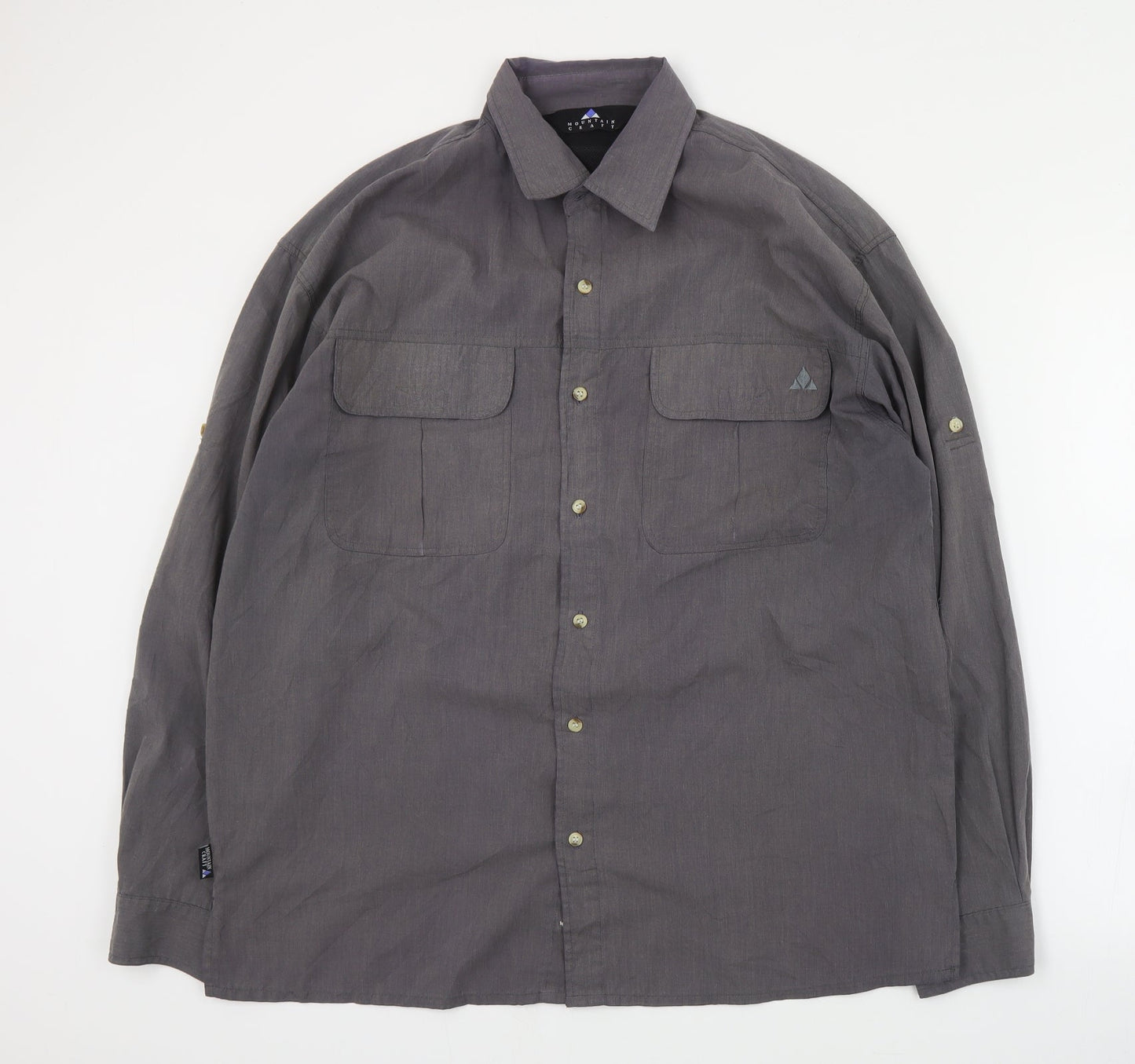 Mountain Craft Mens Grey  Polyester  Button-Up Size L Collared Button