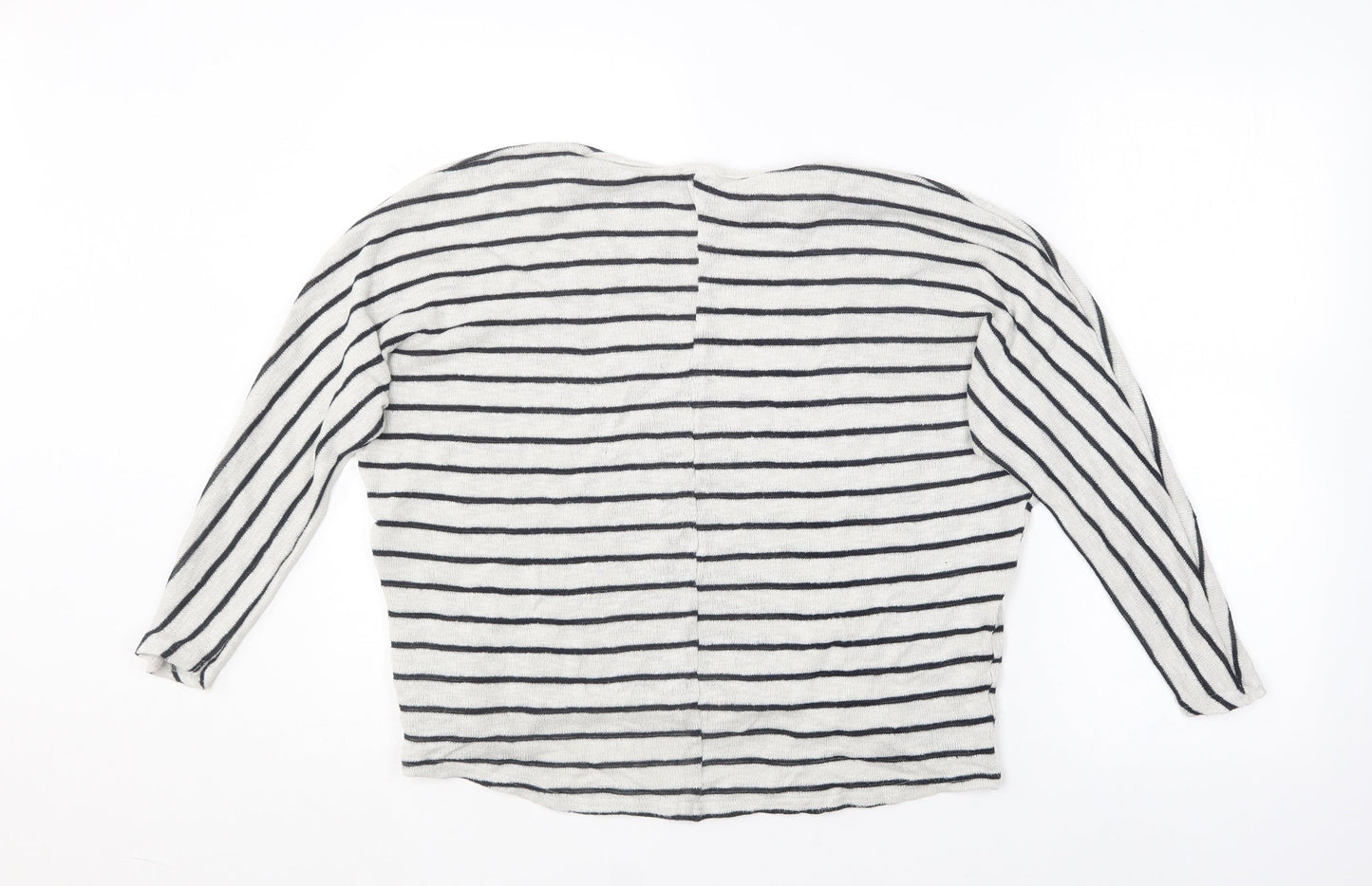 New Look Womens White Round Neck Striped Viscose Pullover Jumper Size S