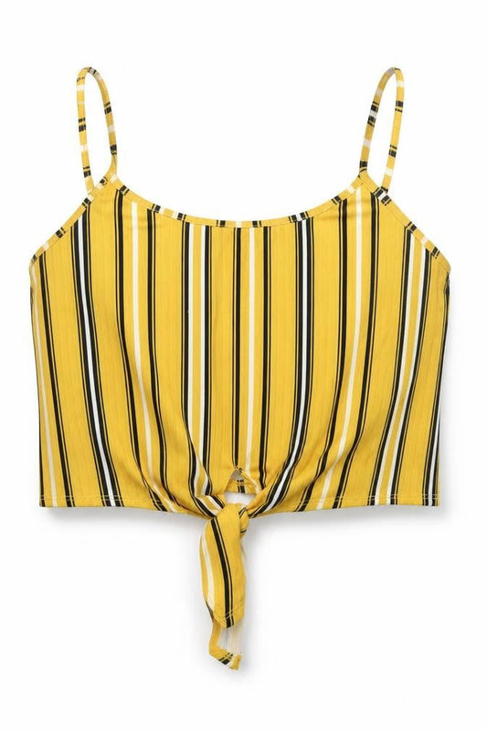 New Look Womens Yellow Striped Polyester Camisole T-Shirt Size 14 Square Neck