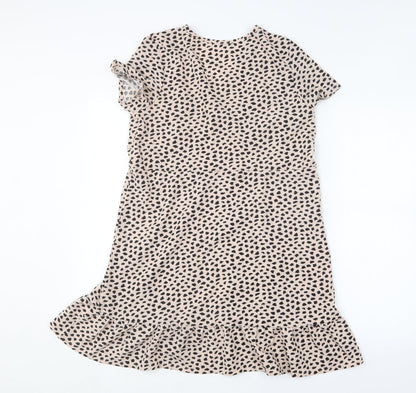 SHEIN Womens Beige Animal Print Polyester Shift  Size S  Round Neck