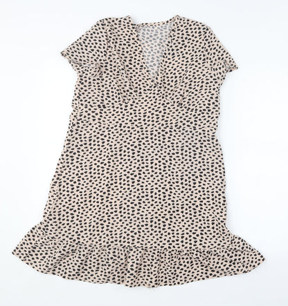 SHEIN Womens Beige Animal Print Polyester Shift  Size S  Round Neck