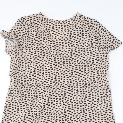 SHEIN Womens Beige Animal Print Polyester Shift  Size S  Round Neck