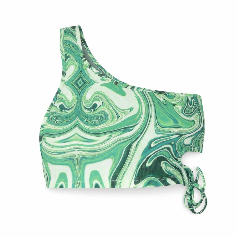 SheIn Womens Green  Polyester Cropped Blouse Size L One Shoulder