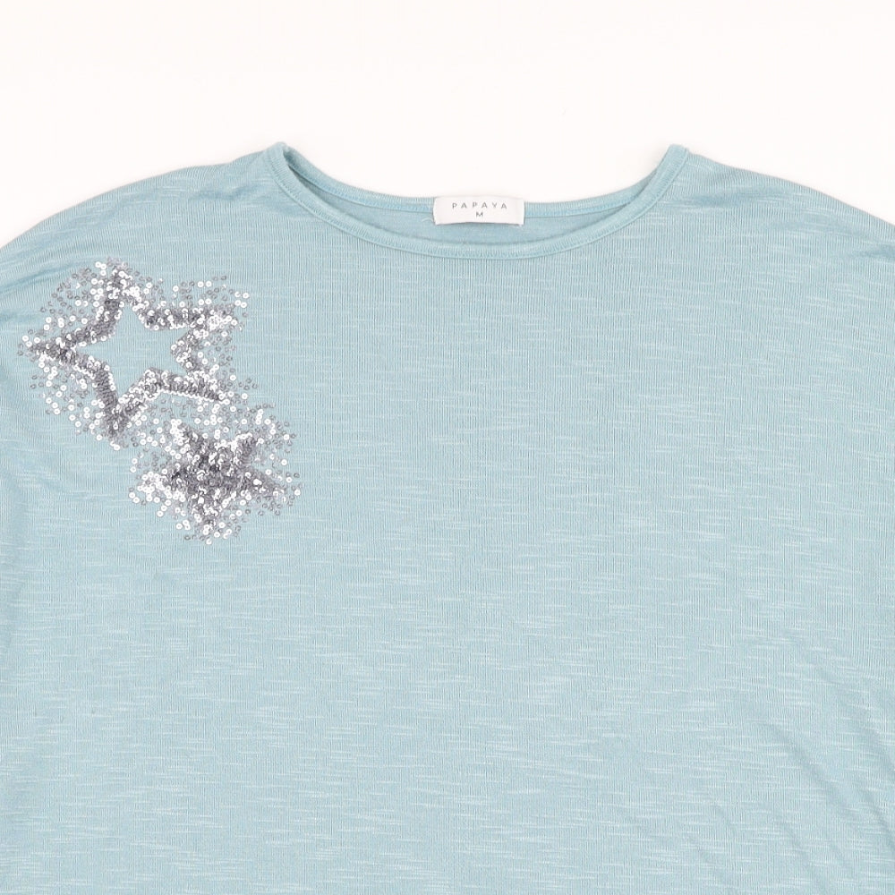 Papaya Womens Blue Round Neck  Polyester Pullover Jumper Size M   - Star