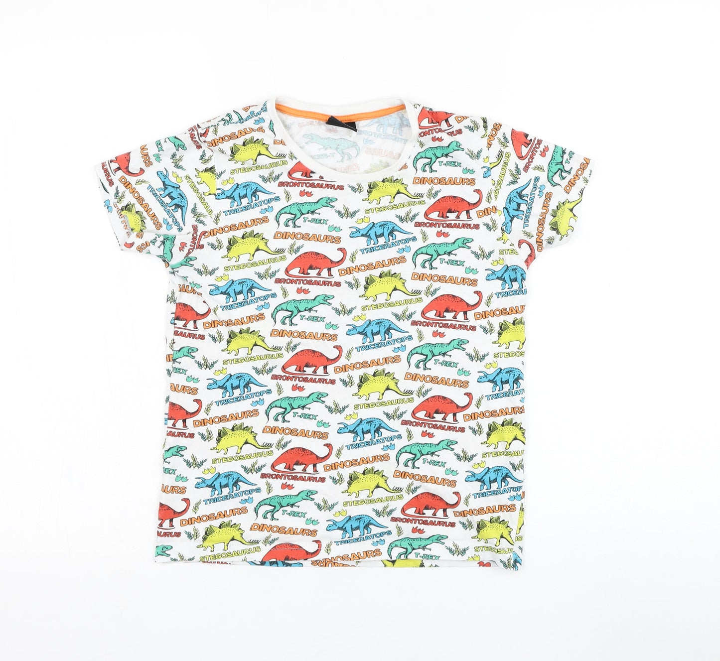 City Comfort Boys White  Cotton Basic T-Shirt Size 9-10 Years Round Neck Pullover - Dinosaur