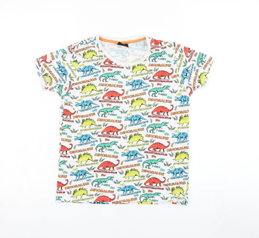 City Comfort Boys White  Cotton Basic T-Shirt Size 9-10 Years Round Neck Pullover - Dinosaur