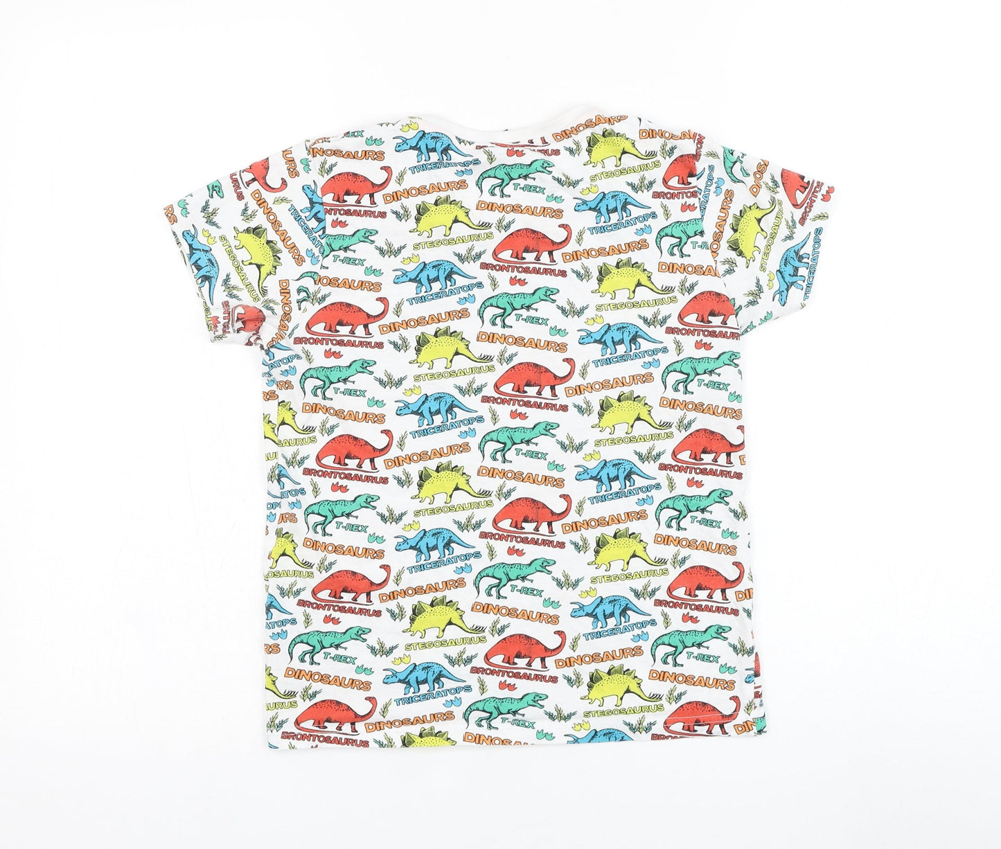 City Comfort Boys White  Cotton Basic T-Shirt Size 9-10 Years Round Neck Pullover - Dinosaur