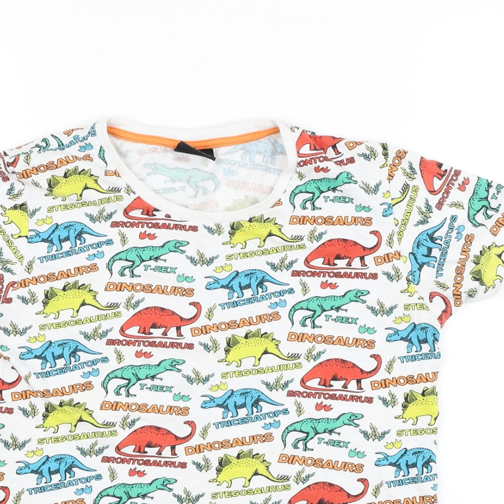 City Comfort Boys White  Cotton Basic T-Shirt Size 9-10 Years Round Neck Pullover - Dinosaur
