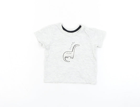 George Boys Grey  Cotton Basic T-Shirt Size 0-3 Months Round Neck Pullover - Dinosaur