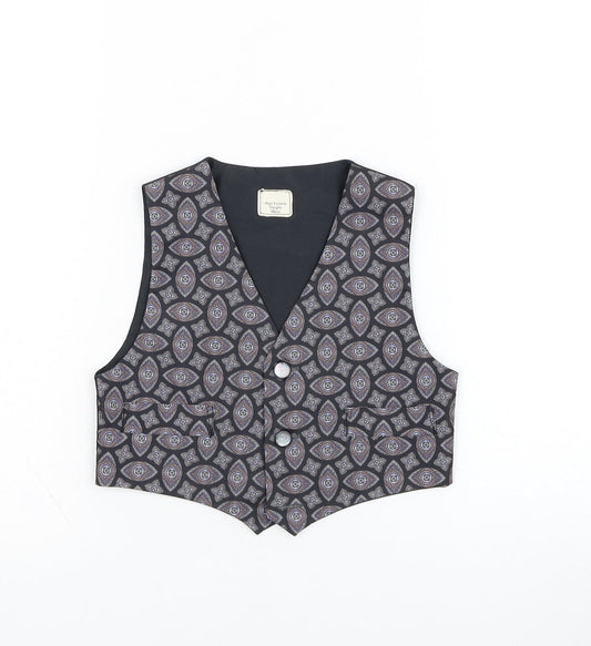 Preworn Boys Black Geometric  Jacket Waistcoat Size 3 Years  Button