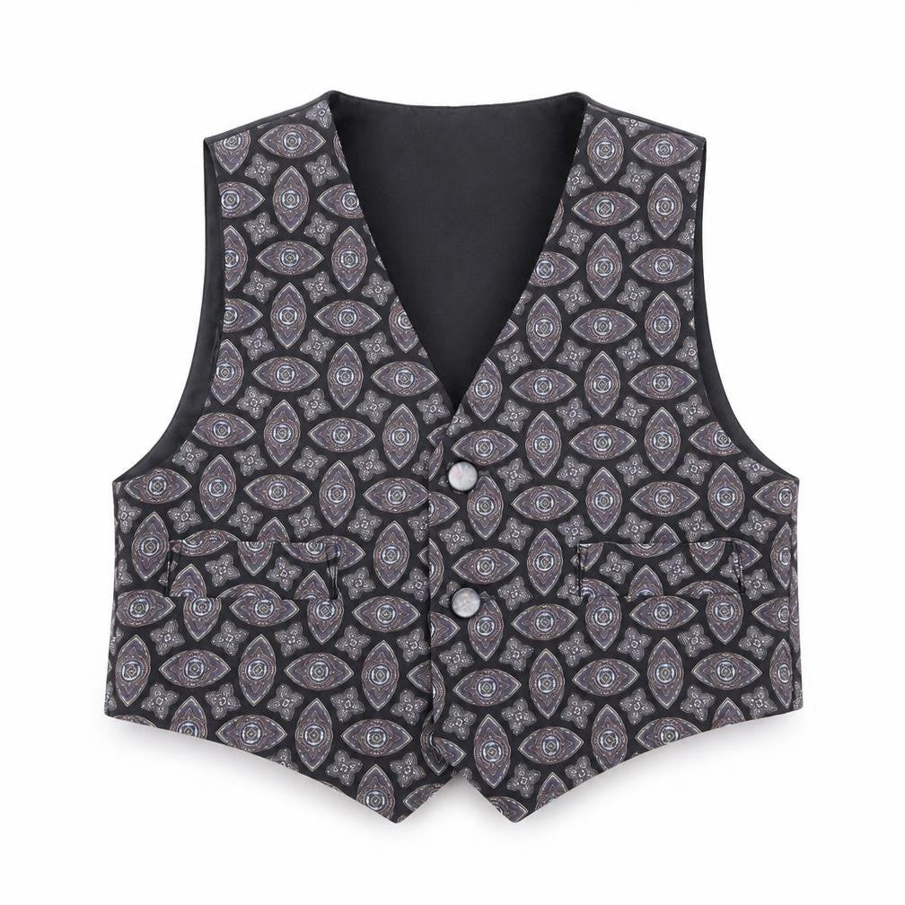 Preworn Boys Black Geometric  Jacket Waistcoat Size 3 Years  Button