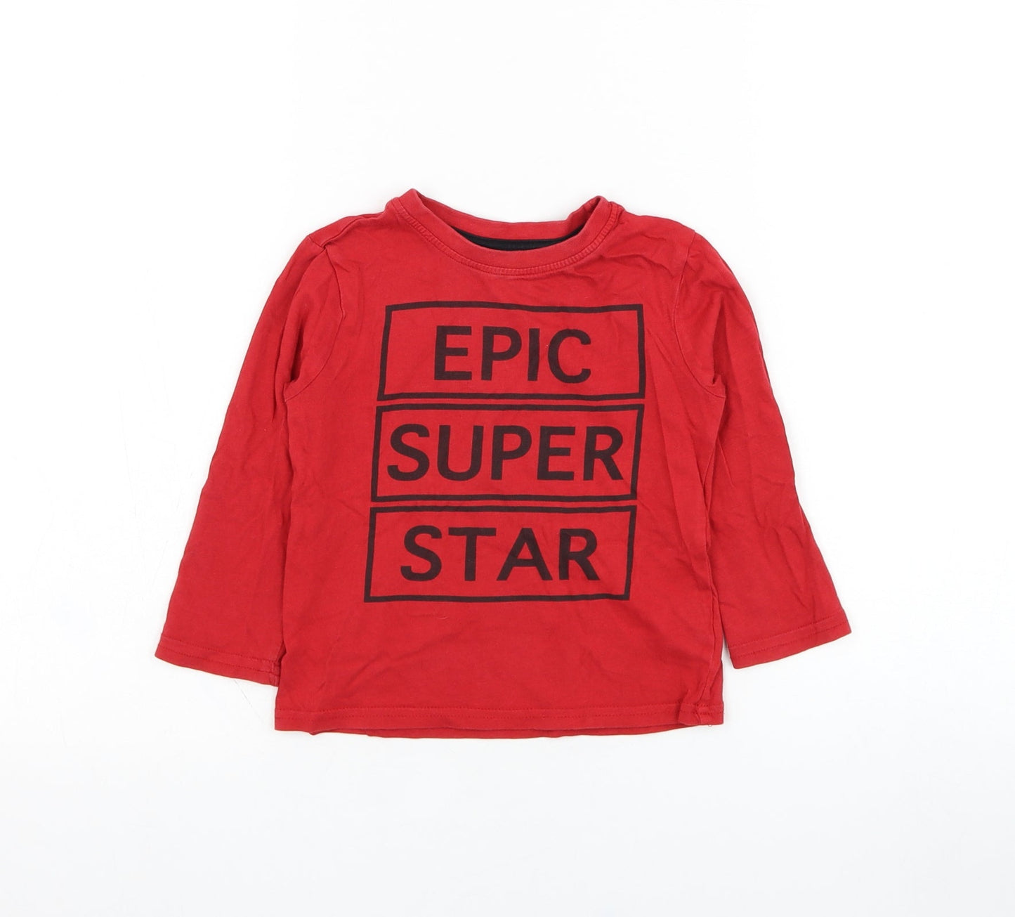 Primark Boys Red  Cotton Basic T-Shirt Size 2-3 Years Round Neck Pullover - Epic Super Star