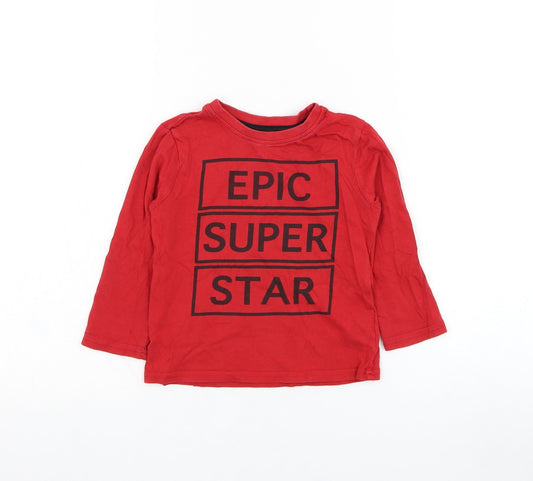 Primark Boys Red  Cotton Basic T-Shirt Size 2-3 Years Round Neck Pullover - Epic Super Star