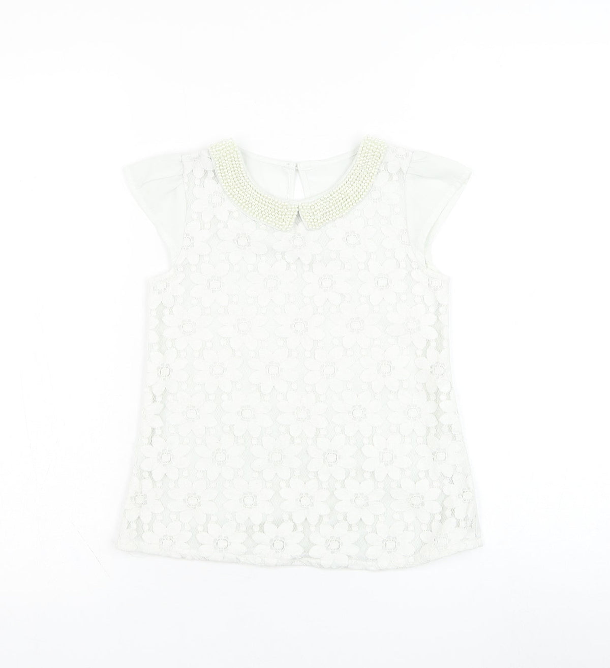 Dunnes Stores Girls Ivory  Polyester Basic Tank Size 8 Years Collared Pullover - Flower