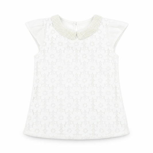 Dunnes Girls Ivory  Polyester Basic Tank Size 8 Years Collared Pullover - Flower