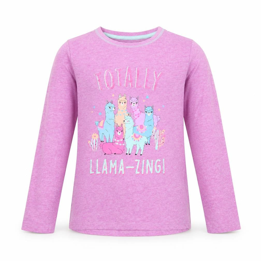Dunnes Stores Girls Pink  Cotton Pullover T-Shirt Size 9-10 Years Round Neck Pullover - Llama