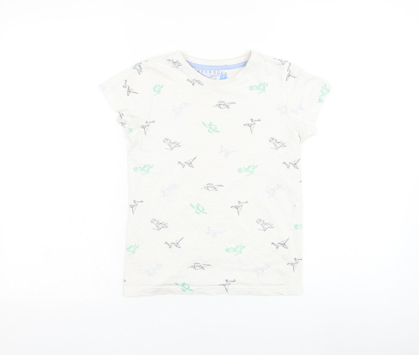 Matalan Boys White  Cotton Basic T-Shirt Size 8 Years Round Neck Pullover - Dinosaur
