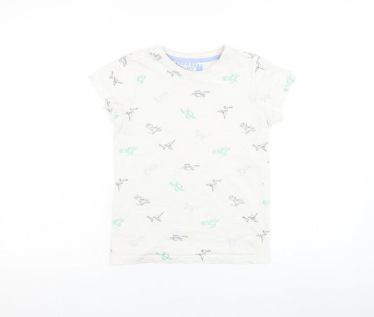 Matalan Boys White  Cotton Basic T-Shirt Size 8 Years Round Neck Pullover - Dinosaur