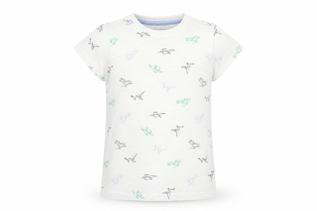 Matalan Boys White  Cotton Basic T-Shirt Size 8 Years Round Neck Pullover - Dinosaur