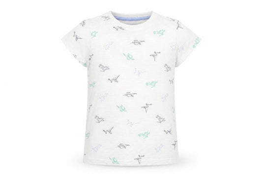 Matalan Boys White  Cotton Basic T-Shirt Size 8 Years Round Neck Pullover - Dinosaur
