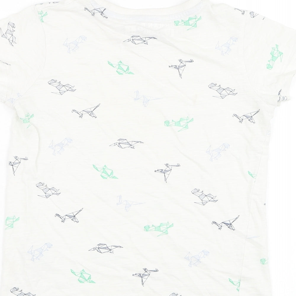 Matalan Boys White  Cotton Basic T-Shirt Size 8 Years Round Neck Pullover - Dinosaur