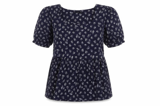 F&F Womens Blue Floral Polyester Jersey T-Shirt Size 10 Square Neck