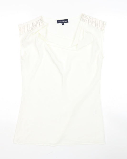 LUCK LOVELY Womens White  Polyester Basic Blouse Size S Scoop Neck
