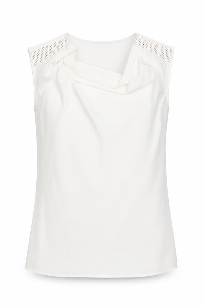 LUCK LOVELY Womens White  Polyester Basic Blouse Size S Scoop Neck