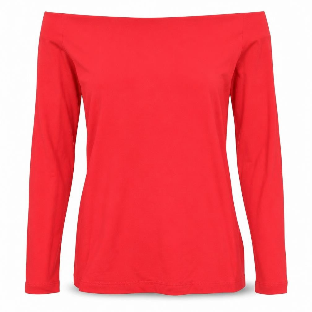 GALERY Womens Red  Viscose Basic T-Shirt Size S Off the Shoulder