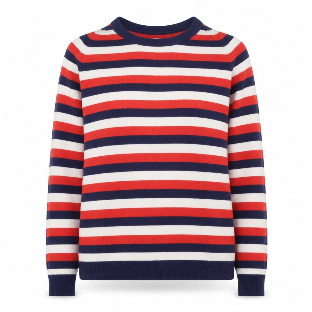 Preworn Womens Red Round Neck Striped Cotton Blend Pullover Jumper Size M