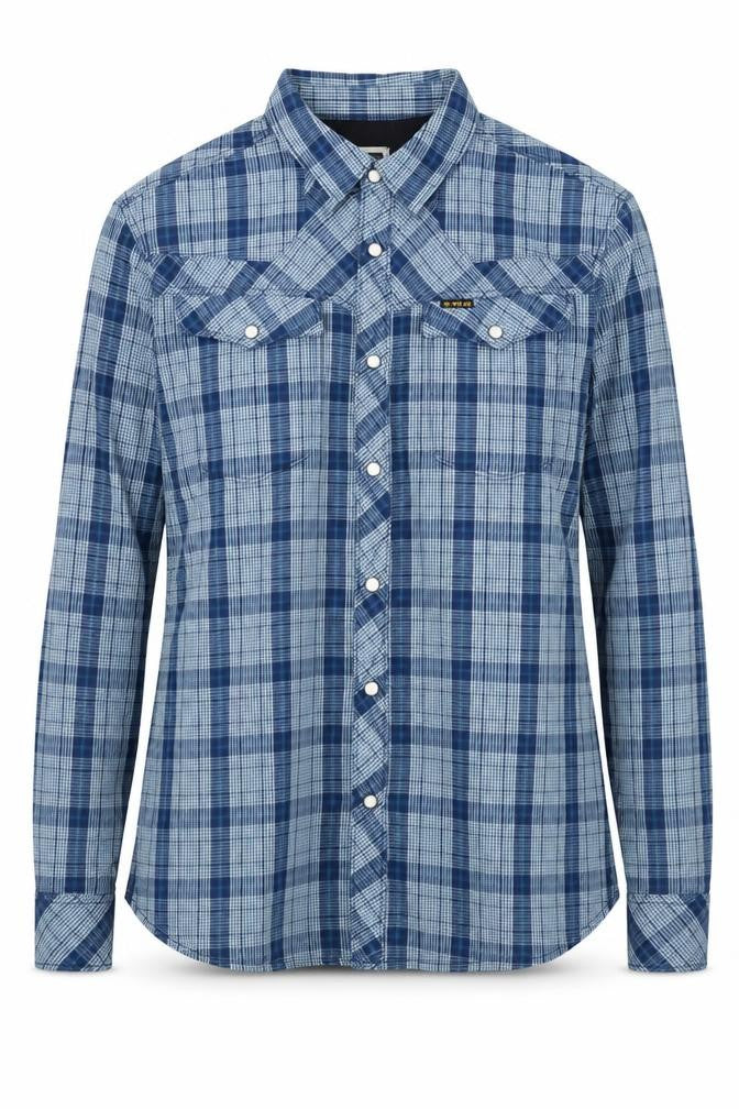 G STAT Womens Blue Check Cotton Basic Blouse Size M Collared