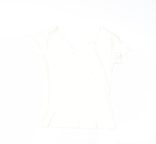 Preworn Womens White  Elastane Basic Blouse Size S V-Neck