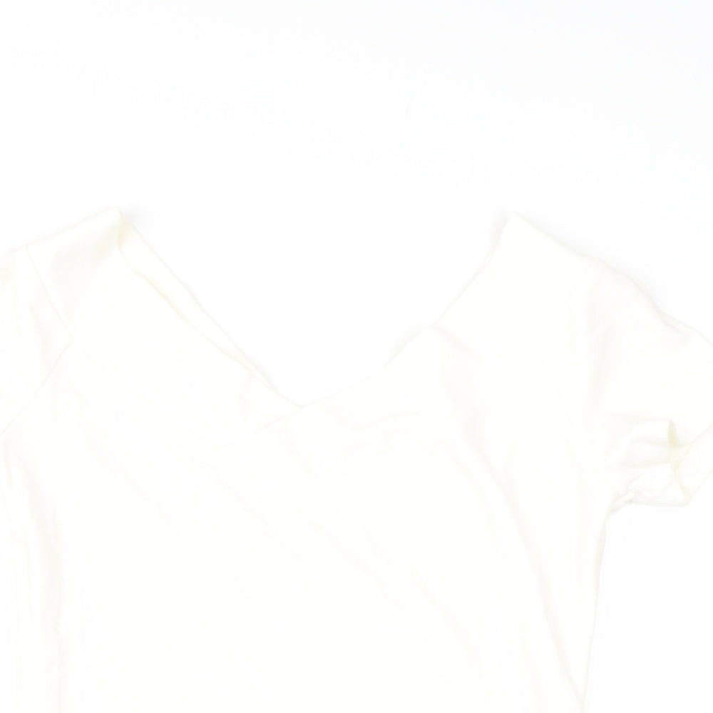 Preworn Womens White  Elastane Basic Blouse Size S V-Neck