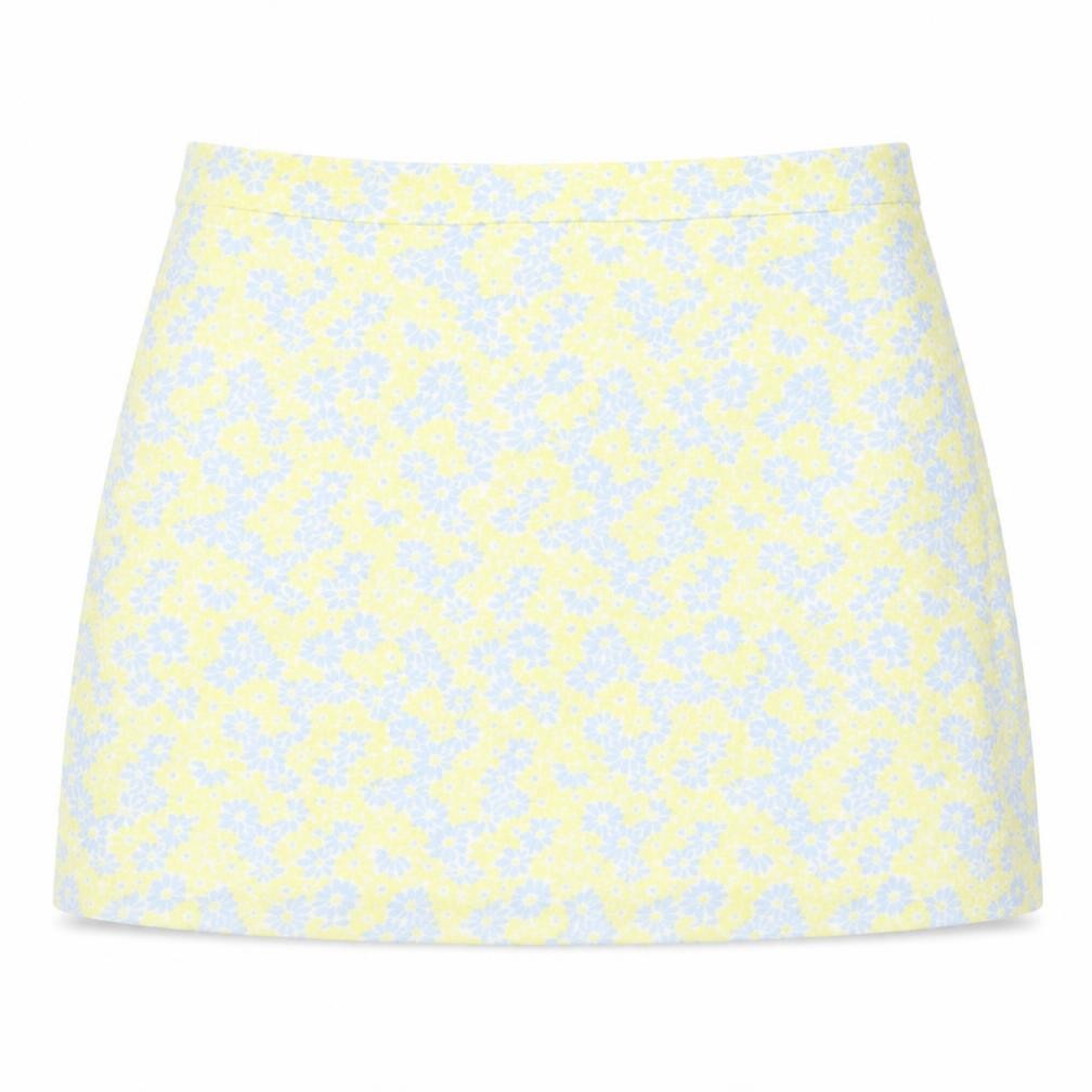EXHIBIT Womens Yellow Floral Polyester A-Line Skirt Size 12