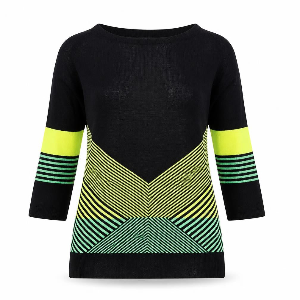 Star Womens Black Round Neck Geometric Viscose Pullover Jumper Size 10